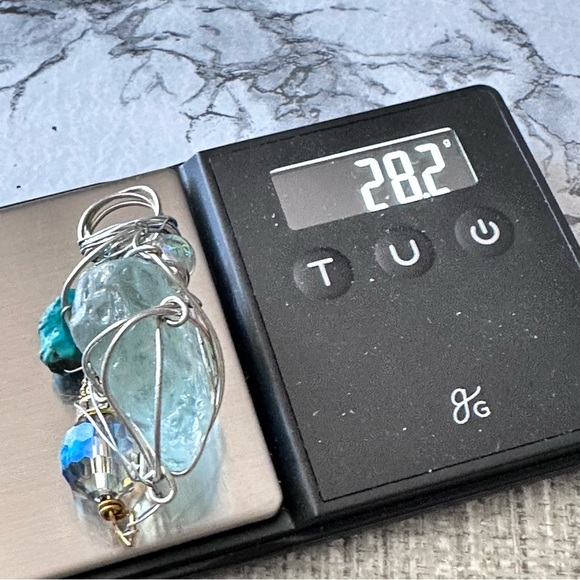Blue Sea Beach Glass Pendant Beaded Accent Artisan Silver Wire-Wrapped Necklace - Picture 6 of 11